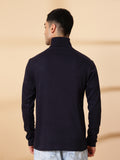 Men Navy Blue Winter Wear Regular Fit Turtle Neck T Shirt | CHKOKKO