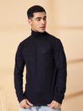 Men Navy Blue Winter Wear Regular Fit Turtle Neck T Shirt | CHKOKKO