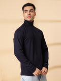 Men Navy Blue Winter Wear Regular Fit Turtle Neck T Shirt | CHKOKKO