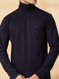 Men Navy Blue Winter Wear Regular Fit Turtle Neck T Shirt | CHKOKKO