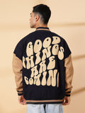 Men Oversized Winter Wear Varsity Jacket with Ribbed Cuffs