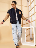 Men Oversized Winter Wear Varsity Jacket with Ribbed Cuffs