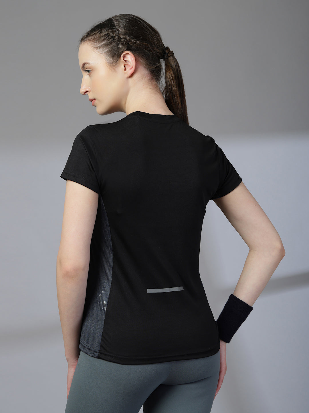 Women's Half Sleeve Dry Fit Active Wear Sports T-shirts Black Grey