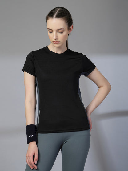 Women's Half Sleeve Dry Fit Active Wear Sports T-shirts Black Grey