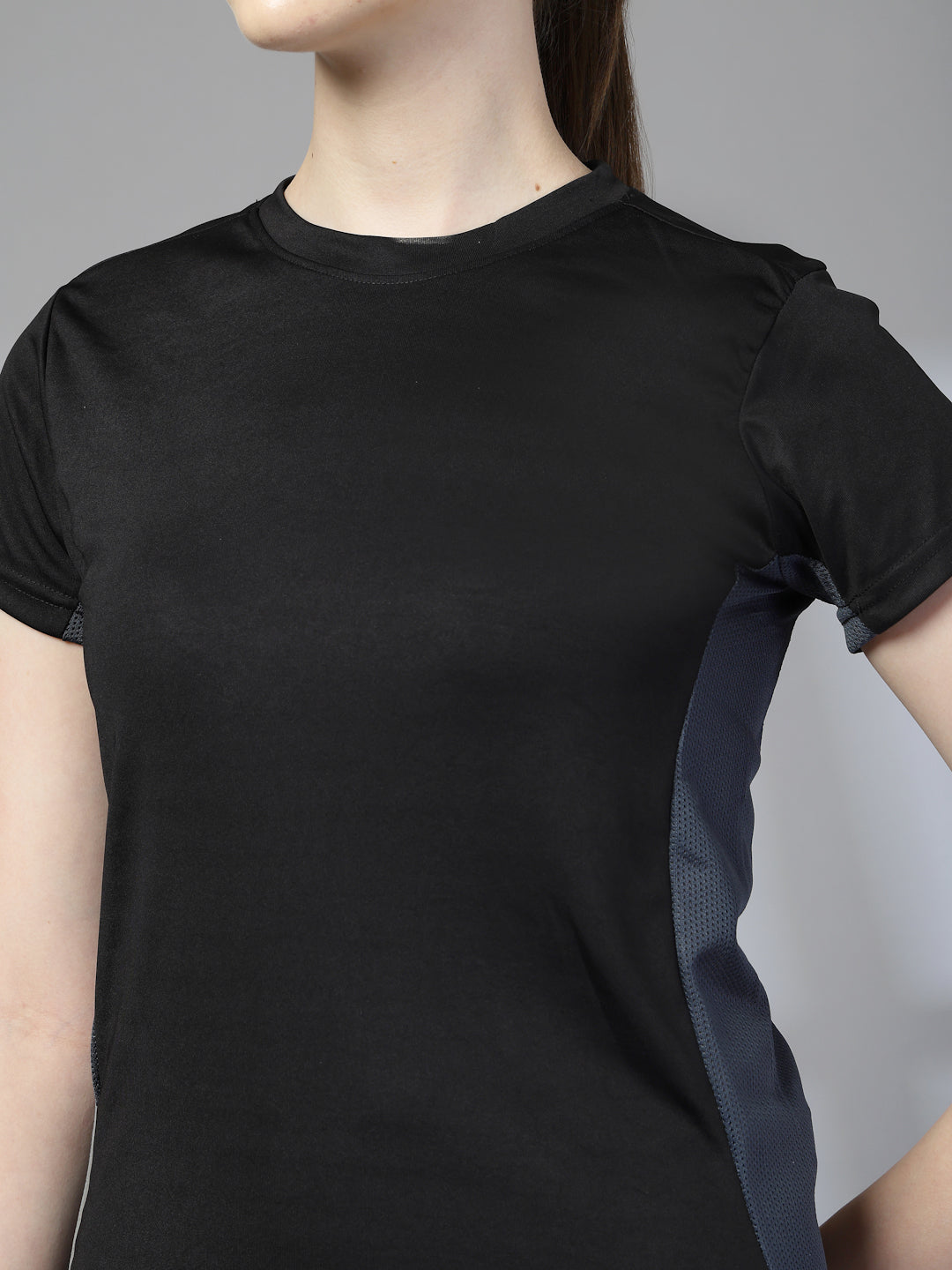 Women's Half Sleeve Dry Fit Active Wear Sports T-shirts Black Grey