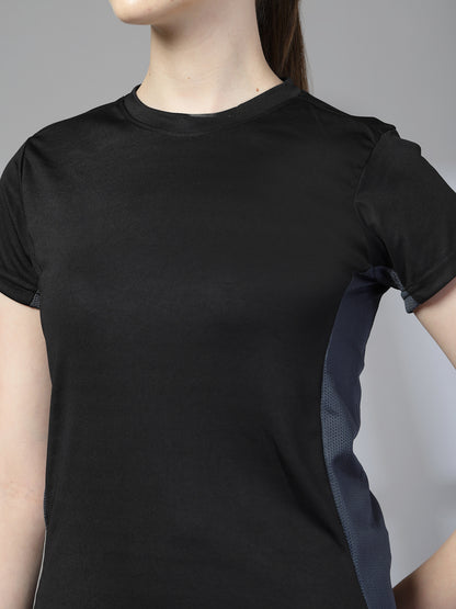 Women's Half Sleeve Dry Fit Active Wear Sports T-shirts Black Grey