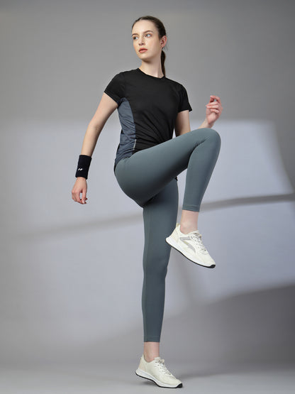 Women's Half Sleeve Dry Fit Active Wear Sports T-shirts Black Grey
