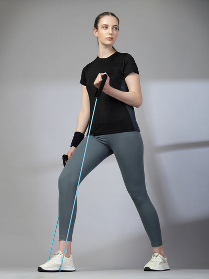 Women's Half Sleeve Dry Fit Active Wear Sports T-shirts Black Grey