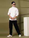 Men White Winter Wear Regular Fit Turtle Neck T Shirt | CHKOKKO