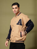 Men Oversized Winter Wear Varsity Jacket with Ribbed Cuffs