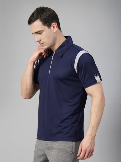 Men's Polo Neck Regular Fit Gym Sports Zipper T-Shirt