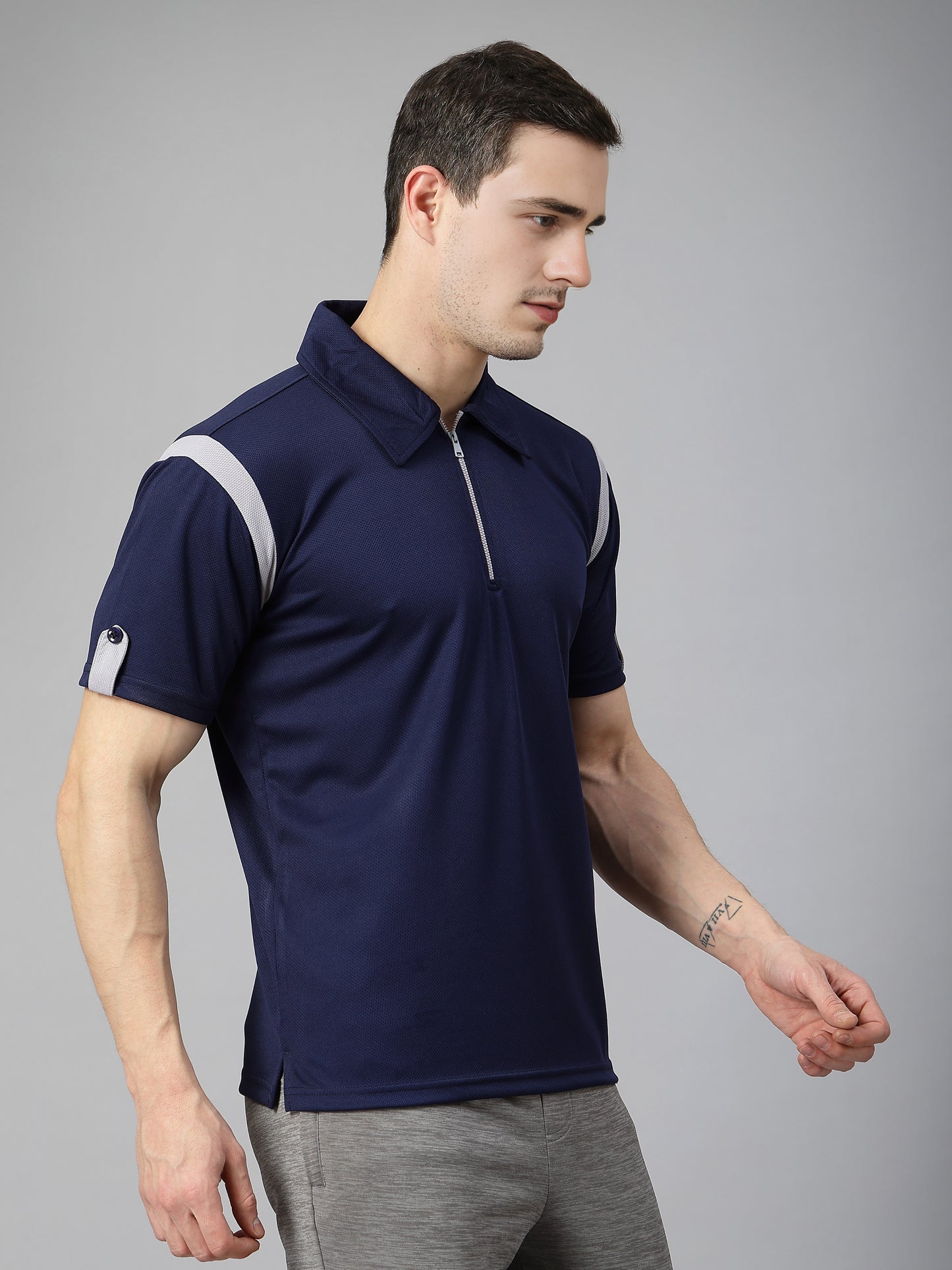 Men's Polo Neck Regular Fit Gym Sports Zipper T-Shirt