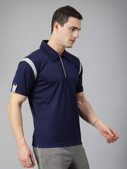 Men's Polo Neck Regular Fit Gym Sports Zipper T-Shirt