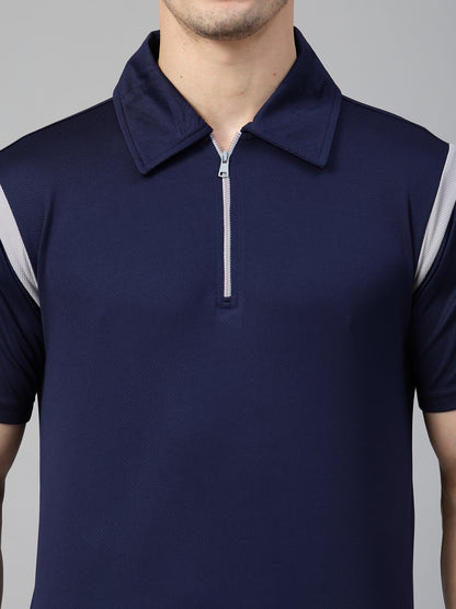 Men's Polo Neck Regular Fit Gym Sports Zipper T-Shirt