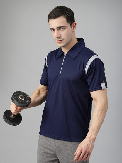 Men's Polo Neck Regular Fit Gym Sports Zipper T-Shirt
