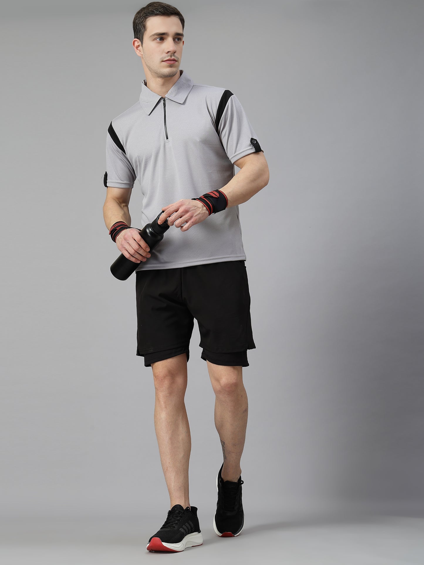 Men's Polo Neck Regular Fit Gym Sports Zipper T-Shirt