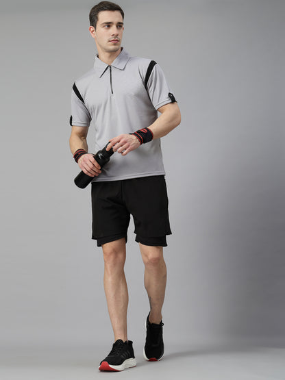 Men's Polo Neck Regular Fit Gym Sports Zipper T-Shirt