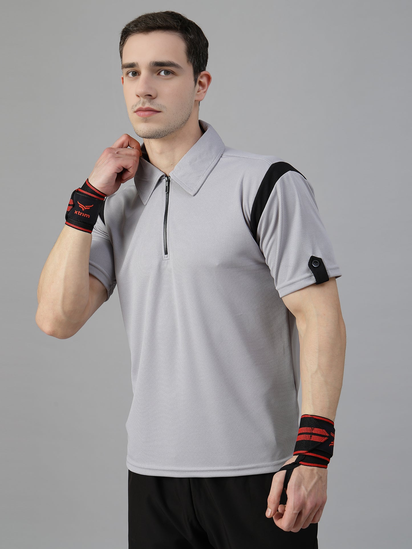 Men's Polo Neck Regular Fit Gym Sports Zipper T-Shirt