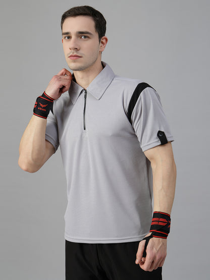 Men's Polo Neck Regular Fit Gym Sports Zipper T-Shirt