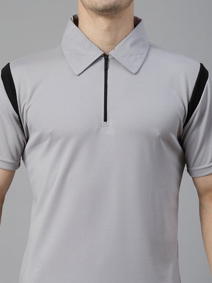 Men's Polo Neck Regular Fit Gym Sports Zipper T-Shirt