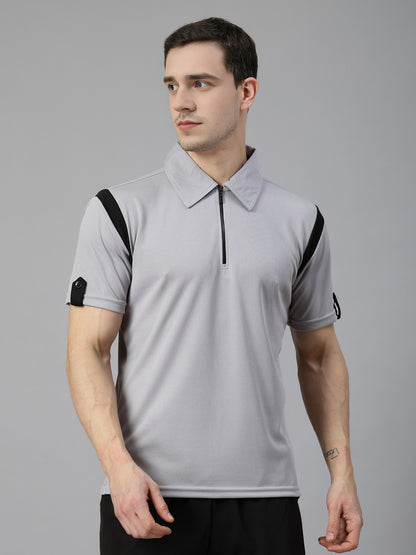 Men's Polo Neck Regular Fit Gym Sports Zipper T-Shirt