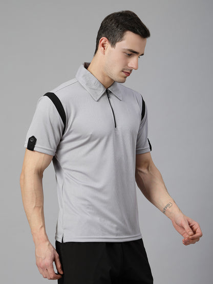 Men's Polo Neck Regular Fit Gym Sports Zipper T-Shirt