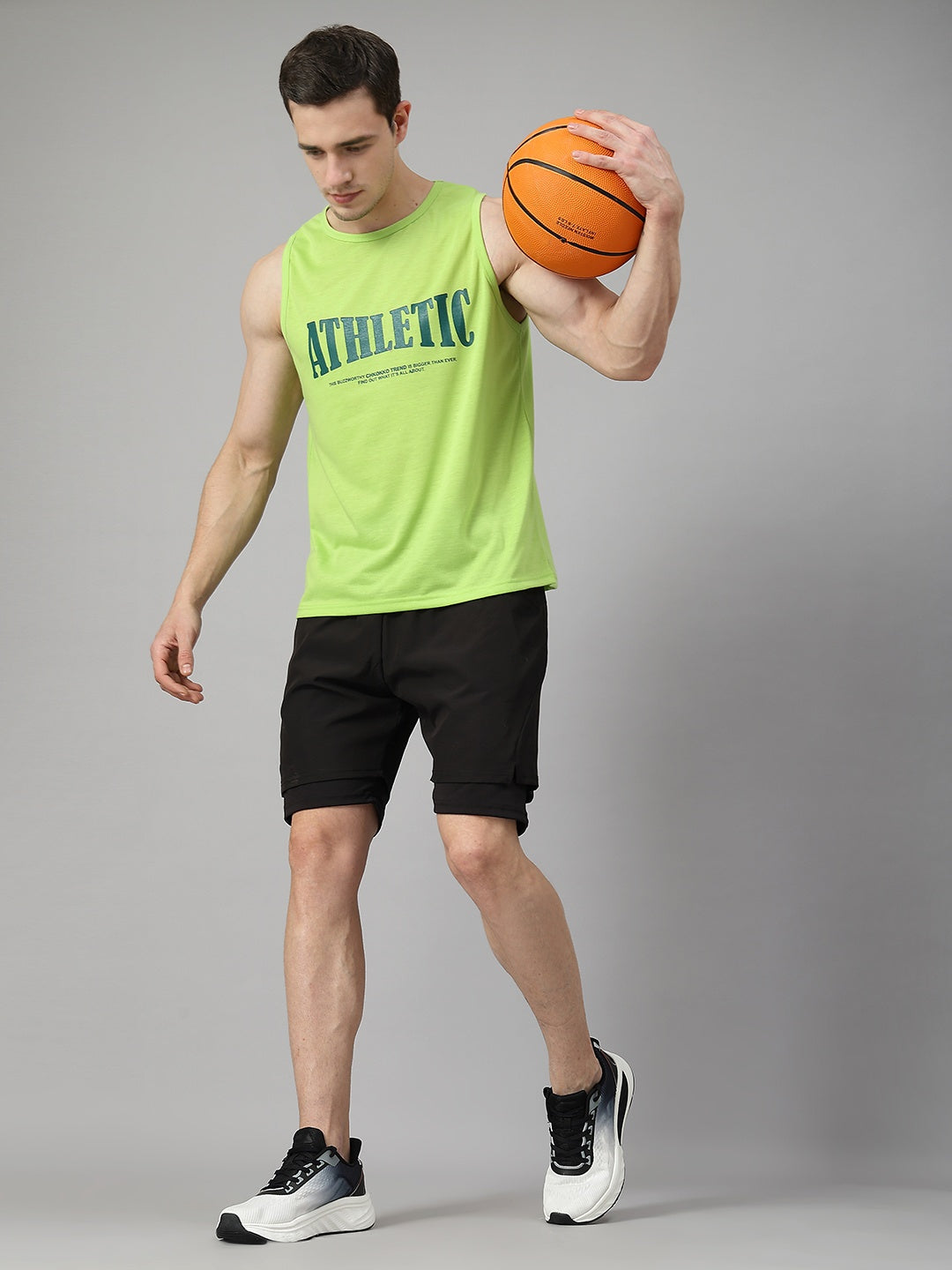Men Neon Printed Gym Sports Tank Top