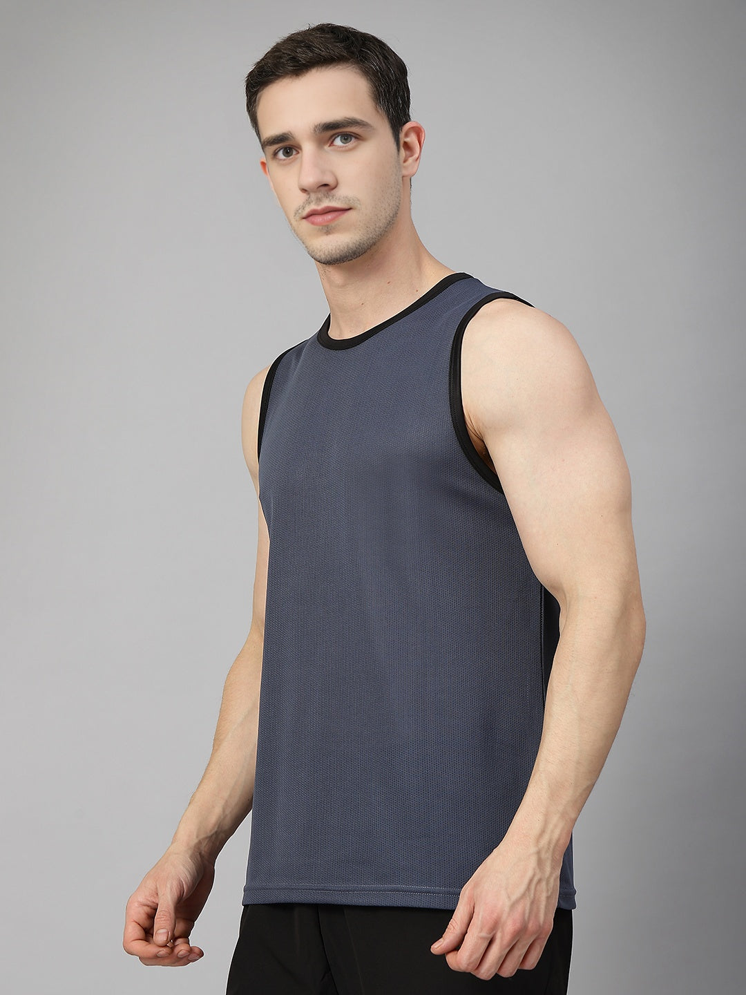 Men Grey Black Gym Sleeveless Sports Tanktop