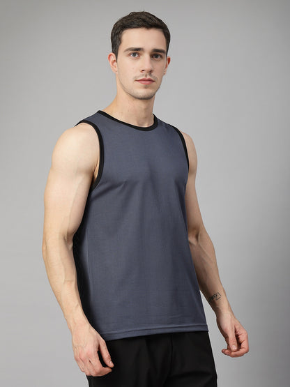 Men Grey Black Gym Sleeveless Sports Tanktop