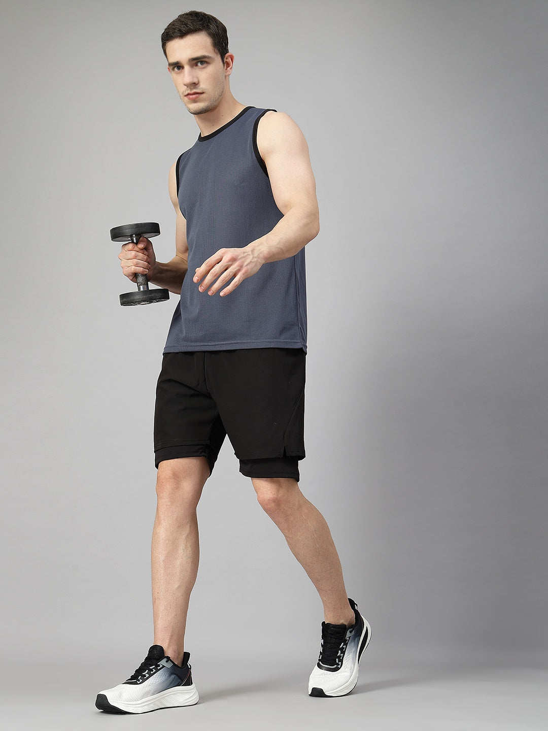 Men Grey Black Gym Sleeveless Sports Tanktop