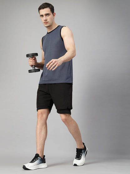 Men Grey Black Gym Sleeveless Sports Tanktop