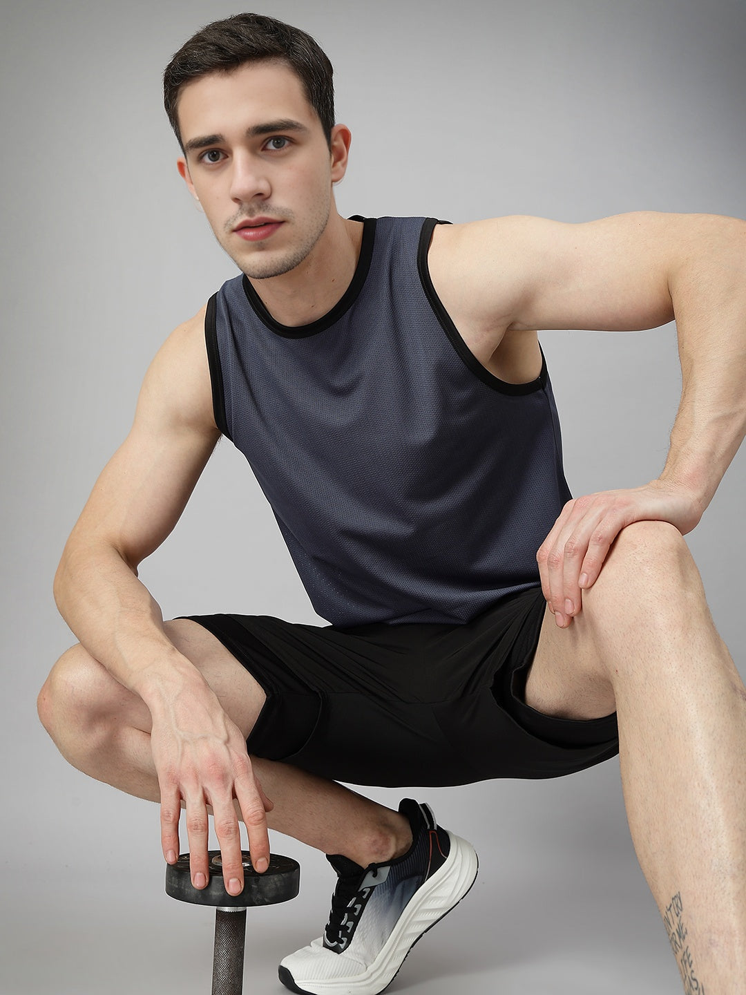 Men Grey Black Gym Sleeveless Sports Tanktop