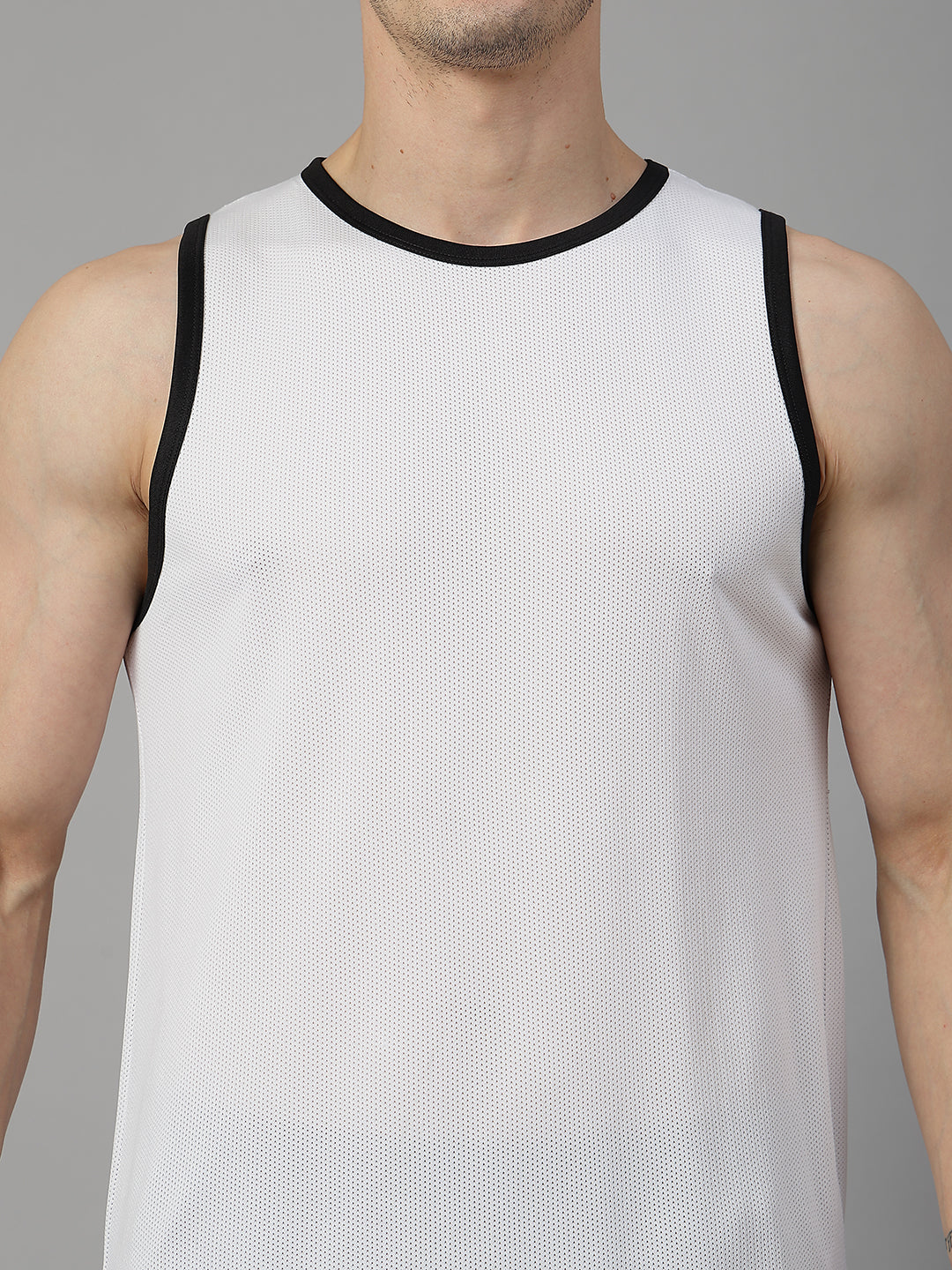 Men White Black Gym Sleeveless Sports Tanktop