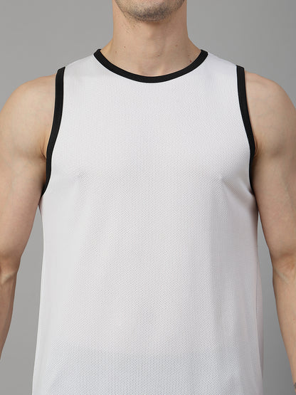 Men White Black Gym Sleeveless Sports Tanktop