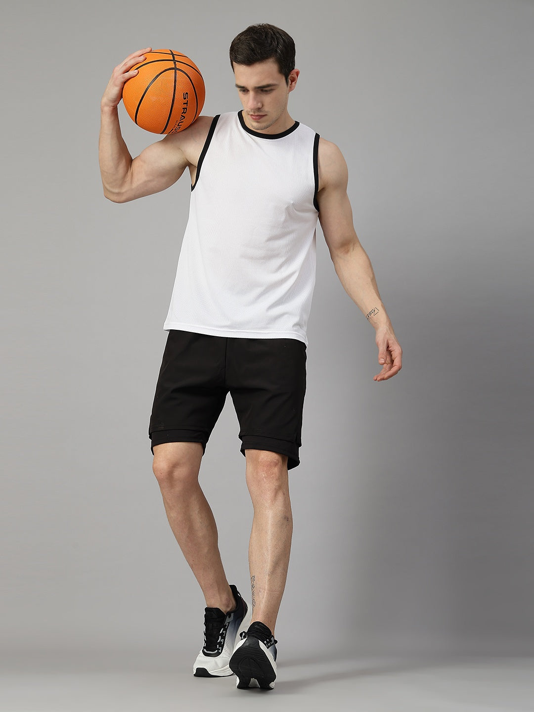 Men White Black Gym Sleeveless Sports Tanktop