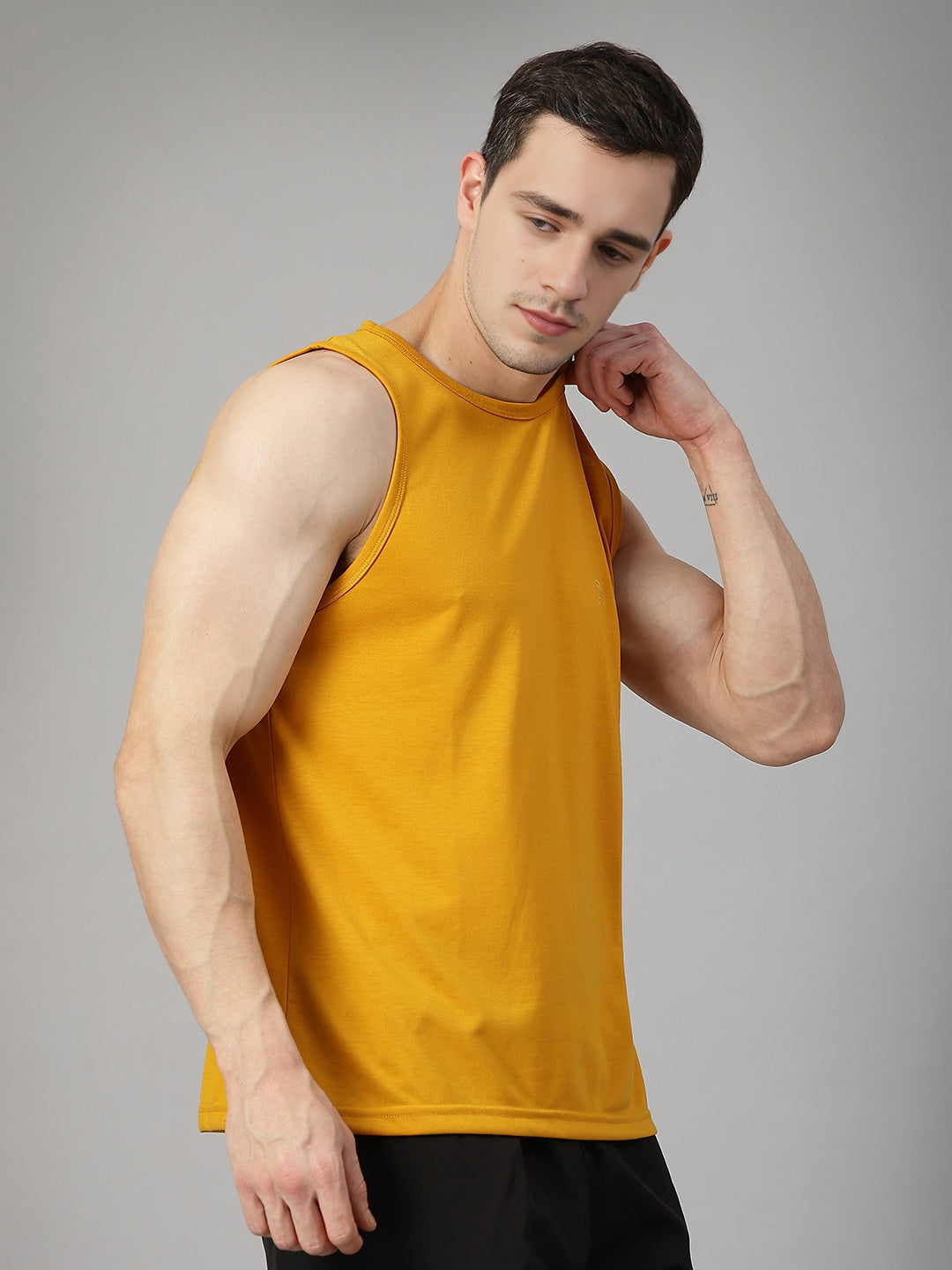 Men's Mustard Sleeveless Gym Tanktop