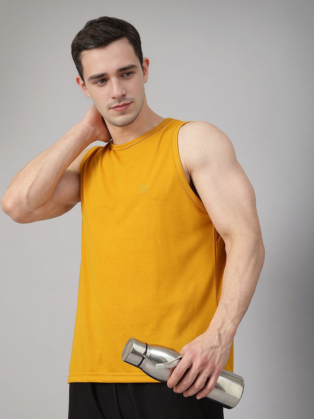 Men's Mustard Sleeveless Gym Tanktop