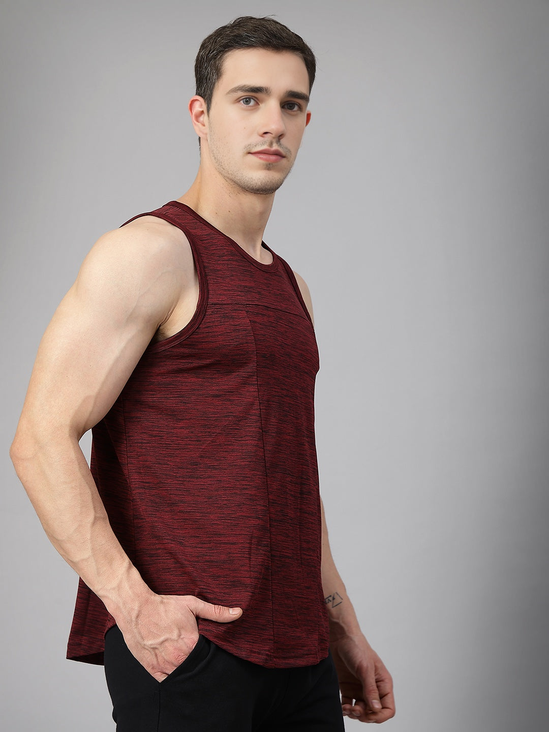 Men Wine Regular Fit Sleeveless Sports Tanktop