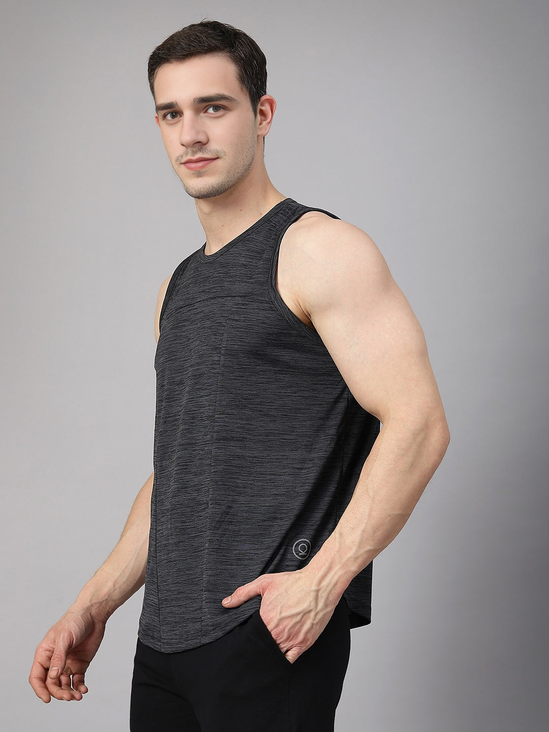 Men Grey Regular Fit Sleeveless Sports Tanktop
