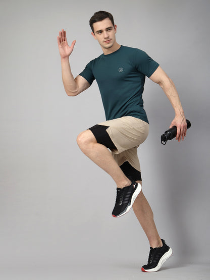 Men Running Sports Double Layered Shorts With Pocket Beige