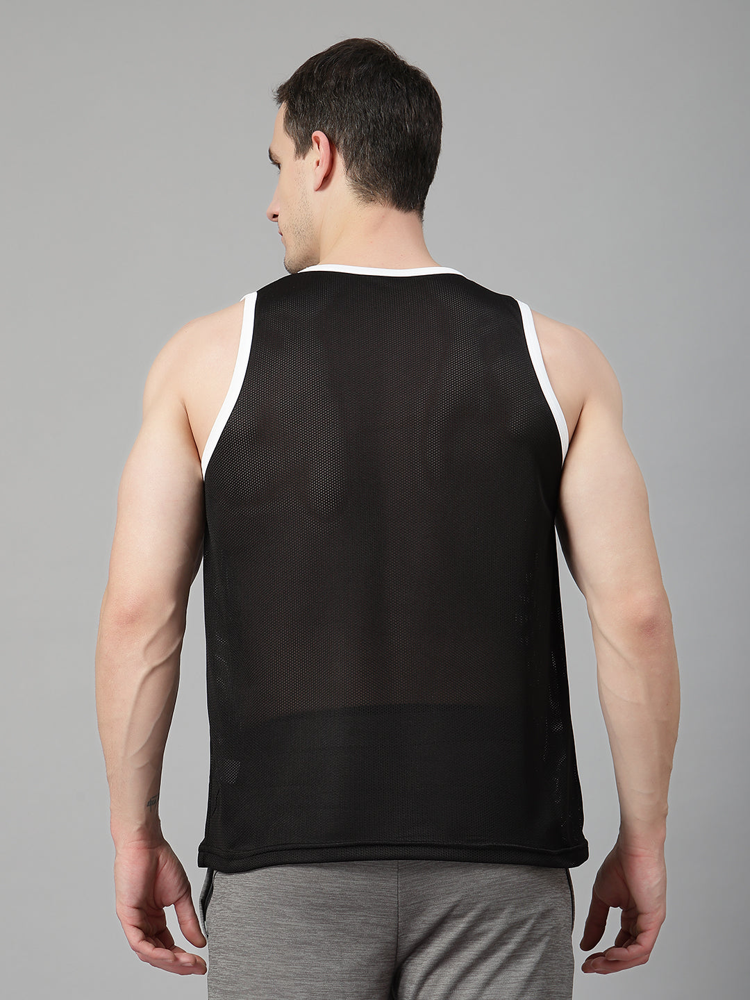 Men Black White Gym Sleeveless Sports Tanktop