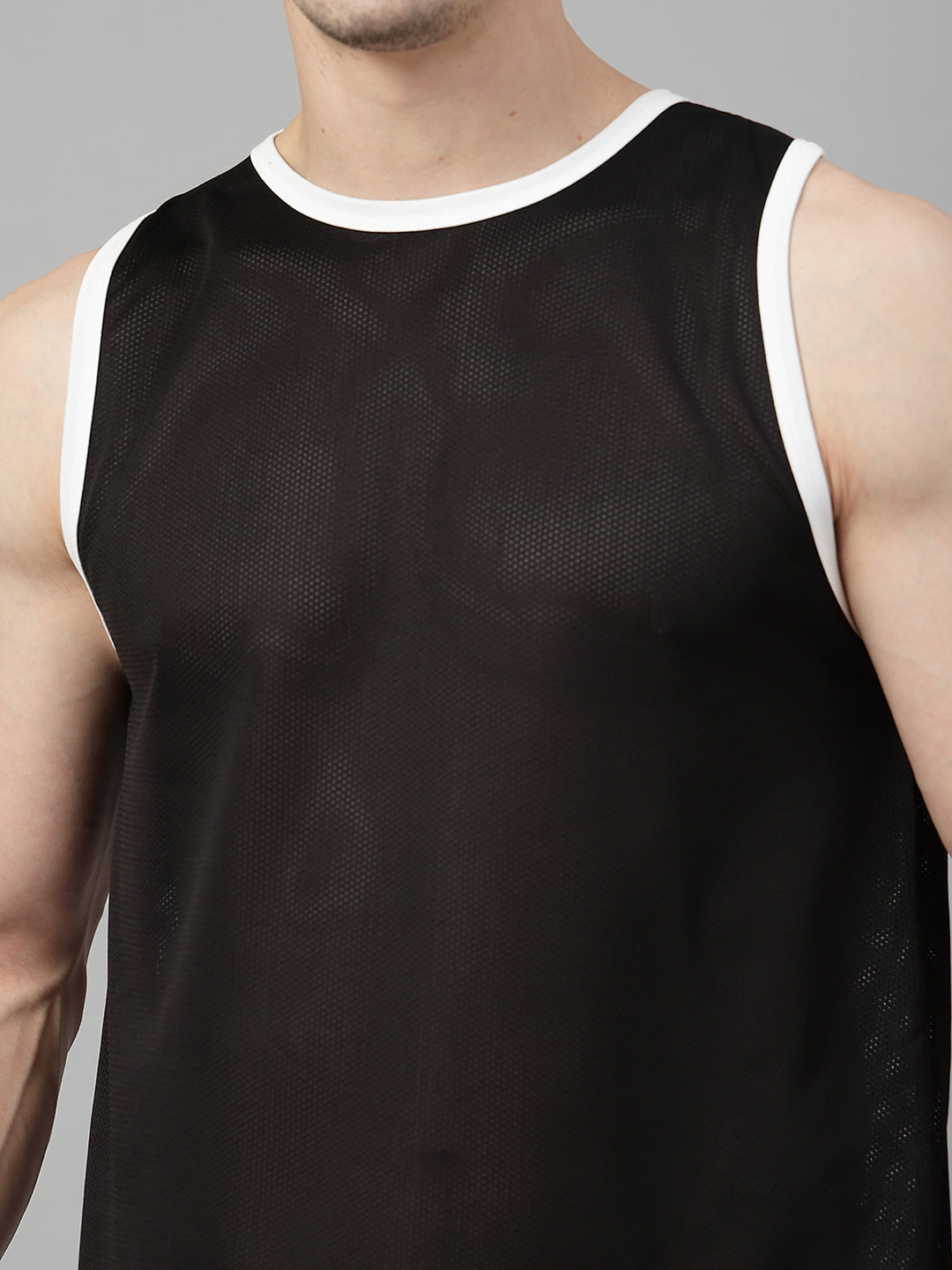 Men Black White Gym Sleeveless Sports Tanktop