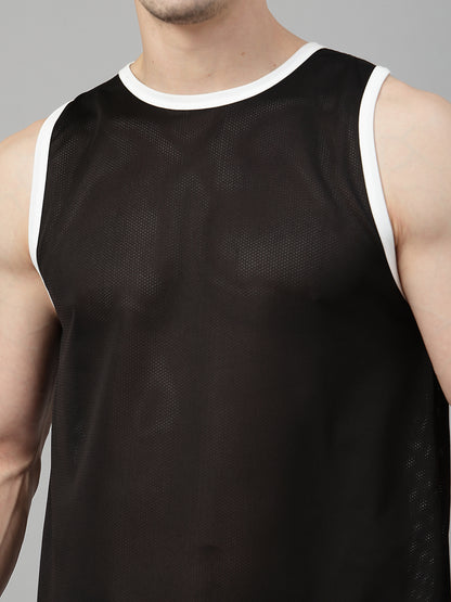 Men Black White Gym Sleeveless Sports Tanktop