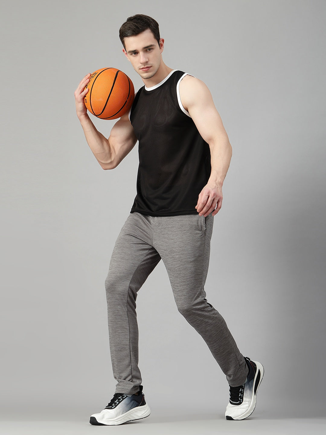 Men Black White Gym Sleeveless Sports Tanktop