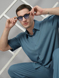 Men Blue Summer Co-ord Set with Polo Neck