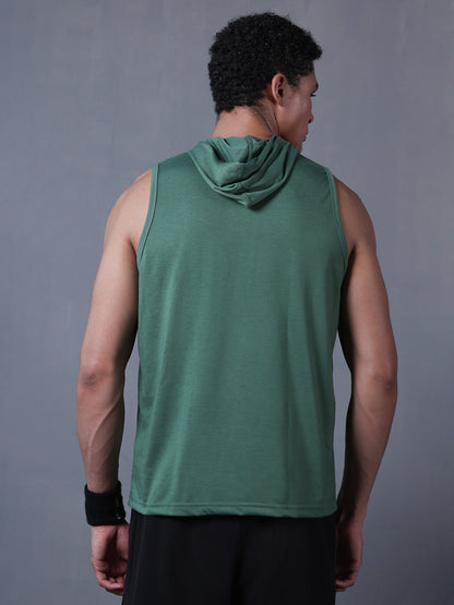 Men Green Cotton Gym Tanktop Sleeveless Sports Vest