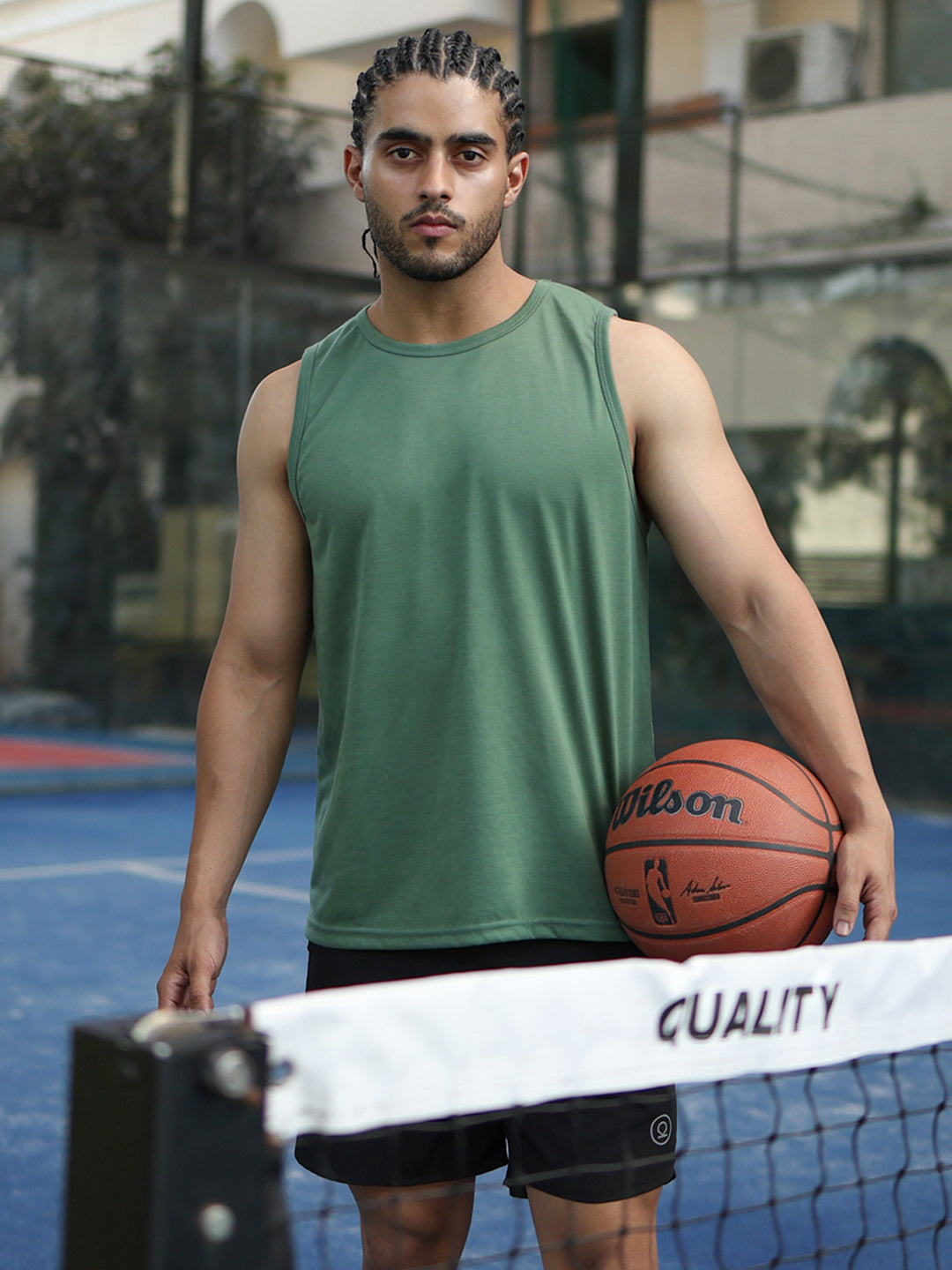 Men's Green Sleeveless Gym Tanktop
