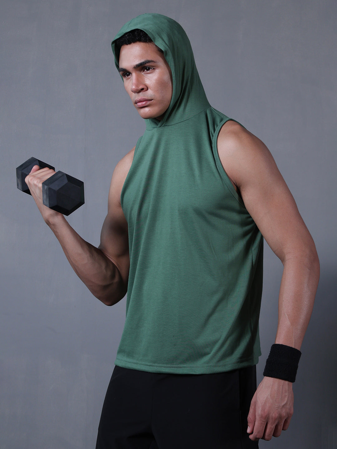Men Green Cotton Gym Tanktop Sleeveless Sports Vest