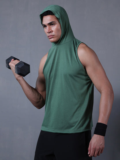 Men Green Cotton Gym Tanktop Sleeveless Sports Vest