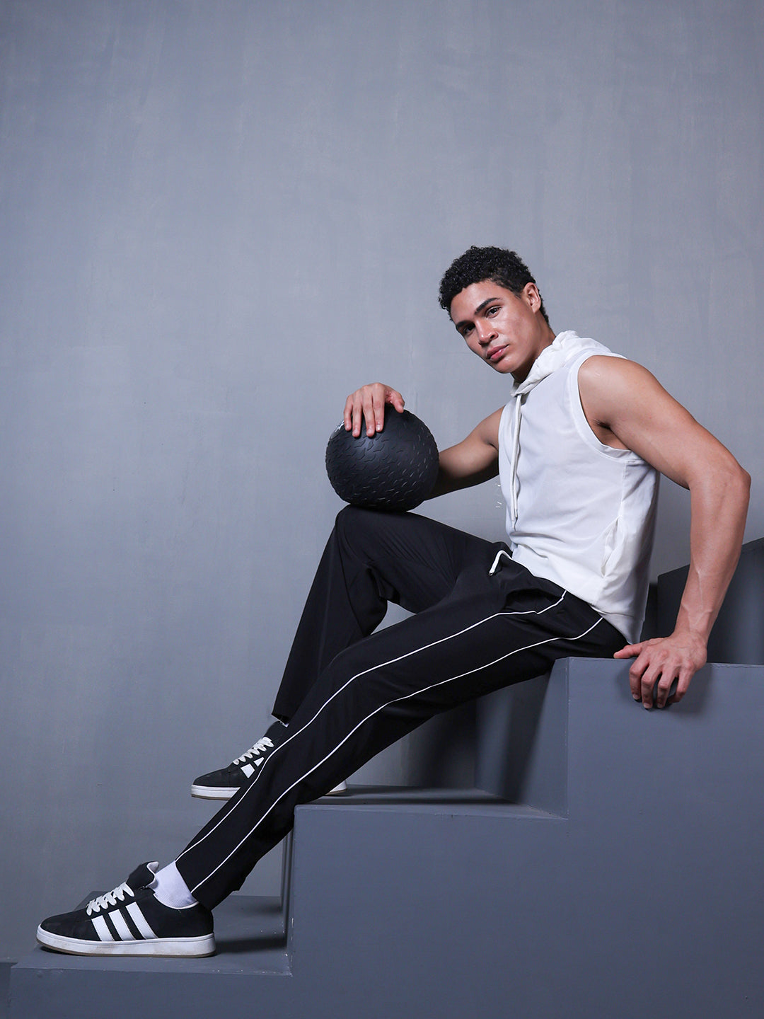 Men’s Sports Track Pants with Side Stripes Black